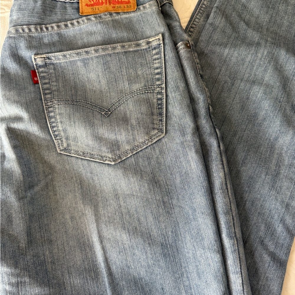Levis Mens 511 Jeans Size 36 X 30 Light Wash Hemmed Tag says 32